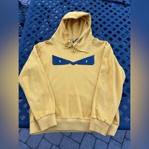 Men’s Fendi Dark Yellow Hoodie with Monster Black Eye Patch Detail
